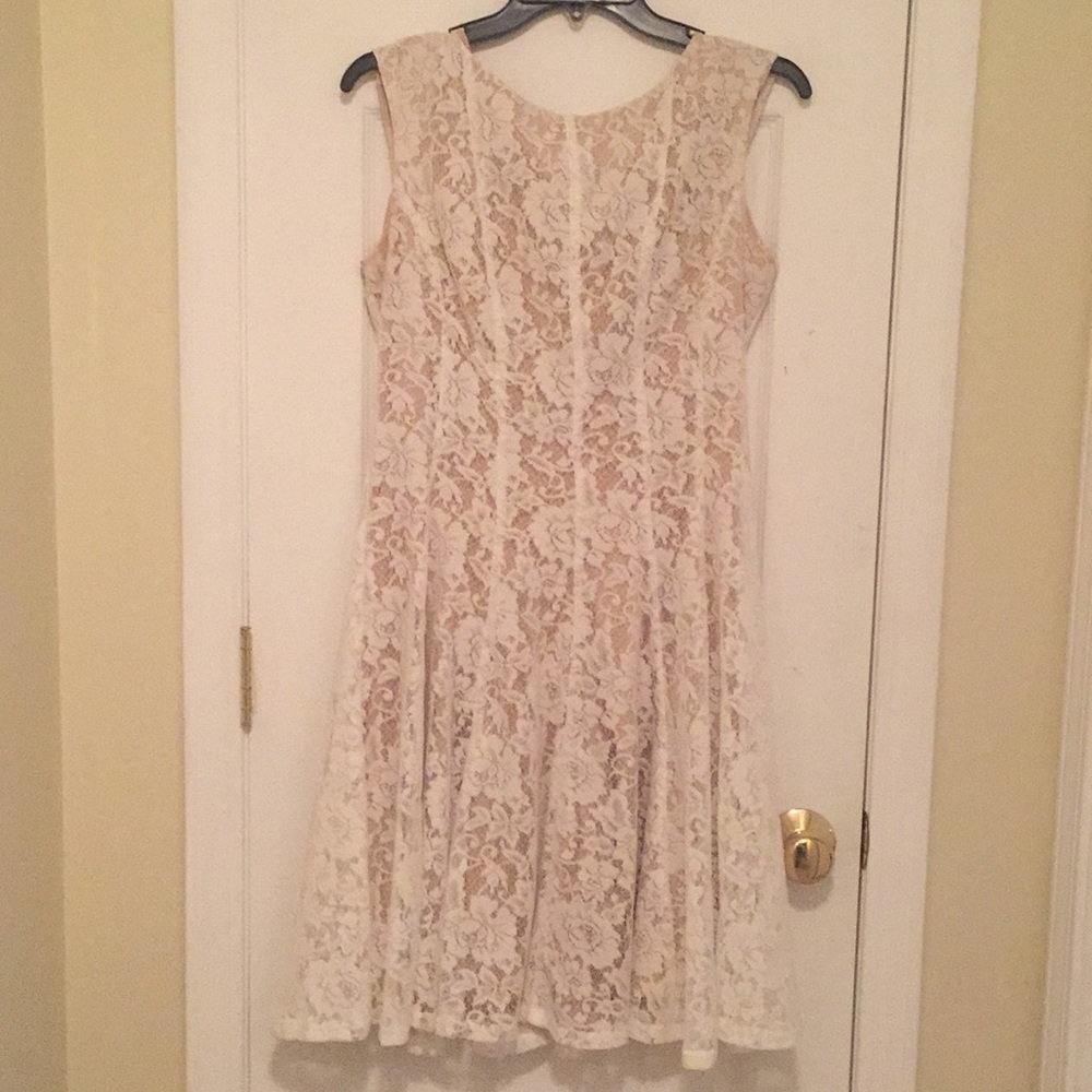 White and Tan Lace Dress